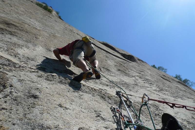 Hard slab climbing in Pitch 2